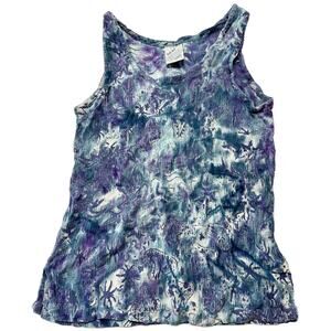 Bali Art Tank Top Women Size M Blue Purple Sleeveless Retro Boho Lightweight